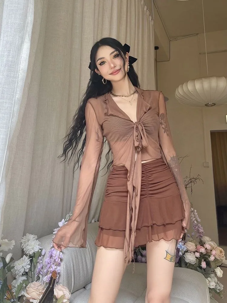 Street Fashion Korean Girl - Long Flare Sleeve Blouses for Women