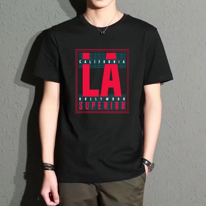 Street Fashion Los Angeles - Men's Black Round-Neck Short-Sleeved T-Shirt with