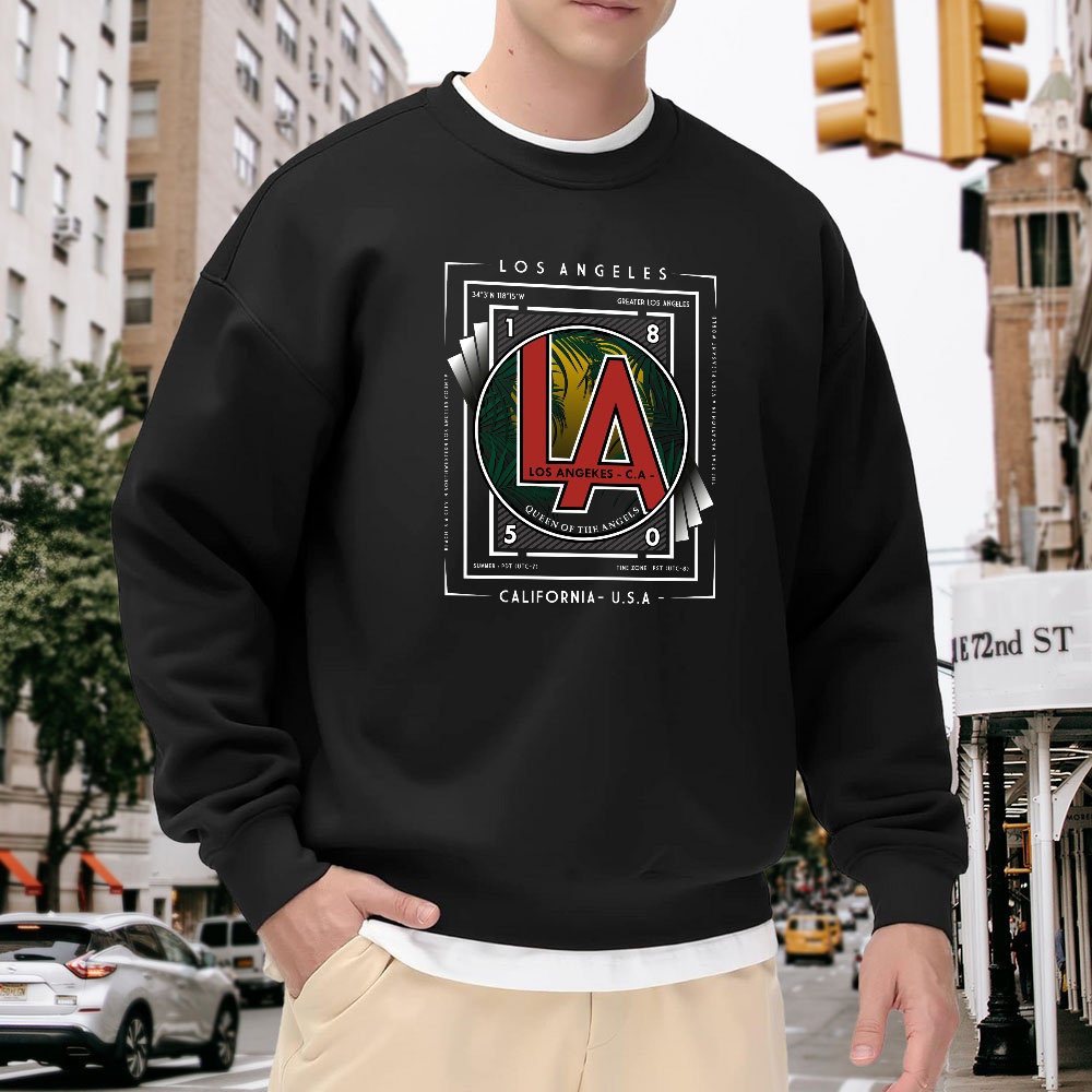 Street Fashion Los Angeles - Men's Black Crew Neck Pullover Sweatshirt