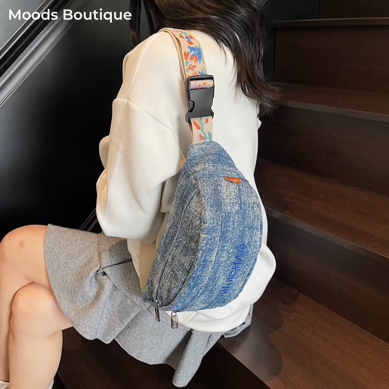 Street Fashion Mood - Denim Blue Chest Bags For Women