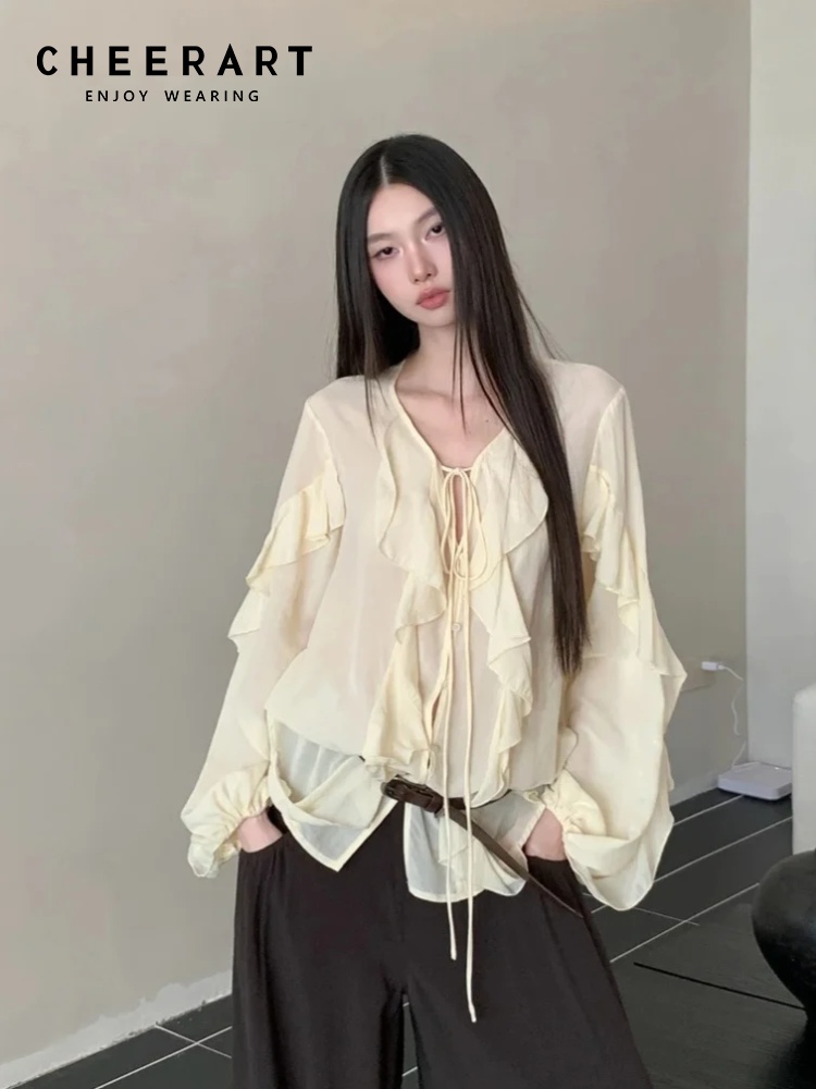 CHEERART Ruffles V Neck Tie Fr – Street Fashion Fall 2025 recenzja i cena