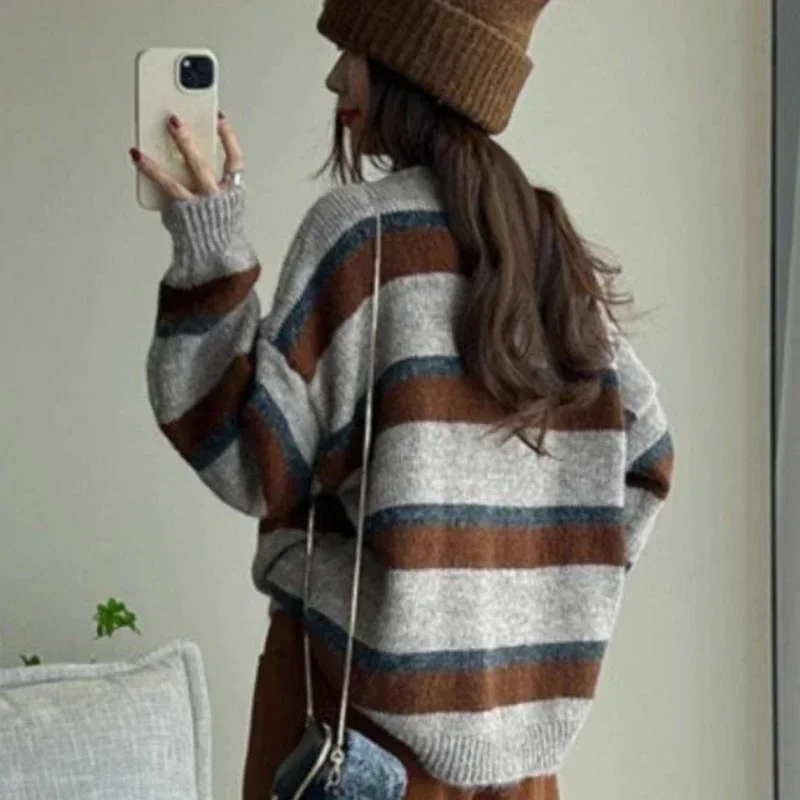 Striped Baggy Cardigan Women K – Street Fashion Korean Girl recenzja i cena