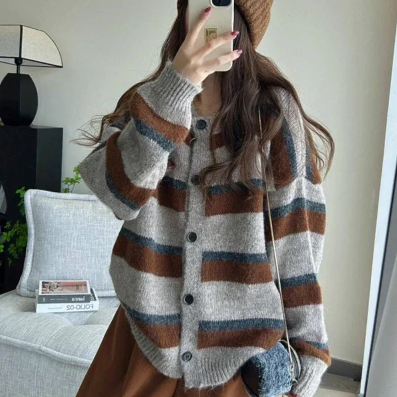Striped Baggy Cardigan Women K – Street Fashion Korean Girl recenzja i cena