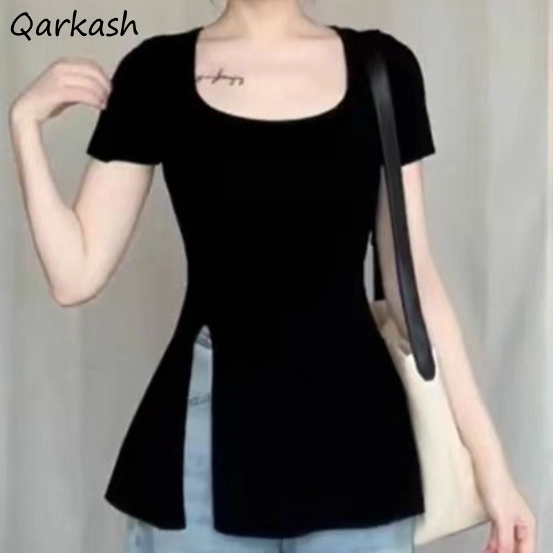 Summer T-shirts for Women Slit – Street Fashion Korean Girl recenzja i cena