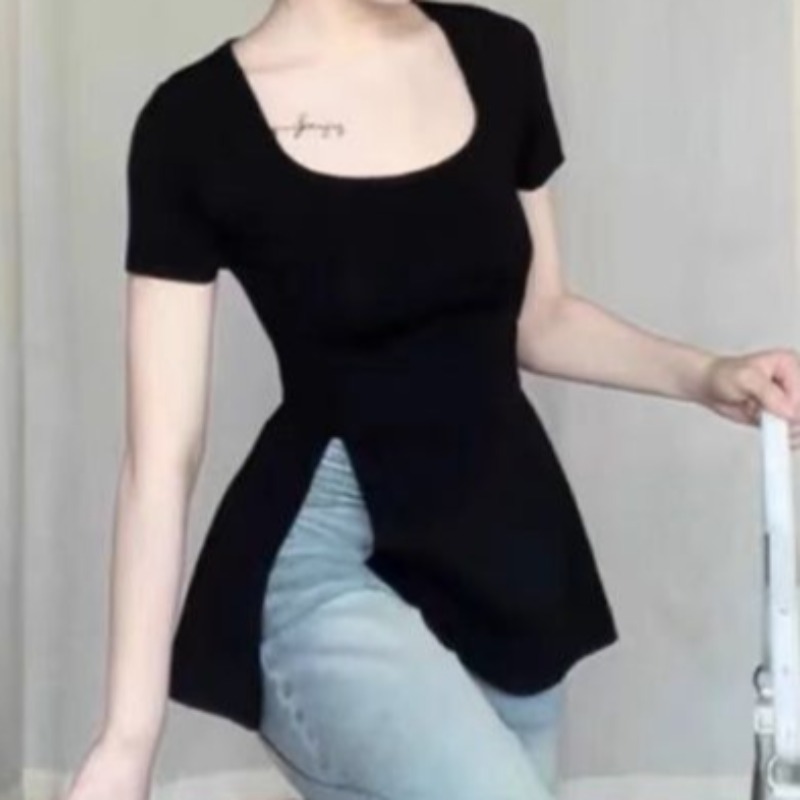 Summer T-shirts for Women Slit – Street Fashion Korean Girl recenzja i cena