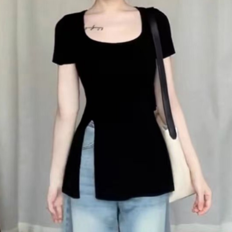 Summer T-shirts for Women Slit – Street Fashion Korean Girl recenzja i cena