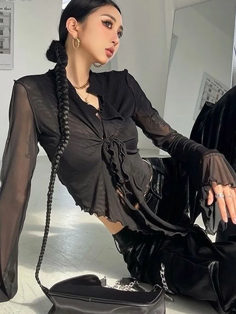 Long Flare Sleeve Blouses for  – Street Fashion Korean Girl recenzja i cena