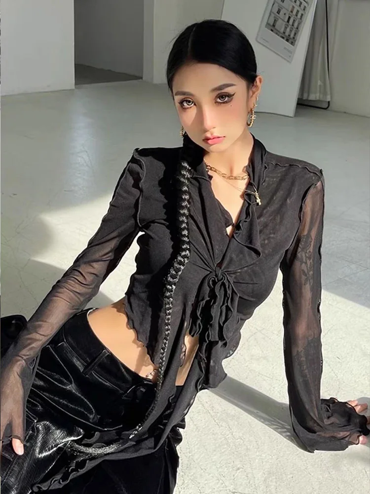 Long Flare Sleeve Blouses for  – Street Fashion Korean Girl recenzja i cena
