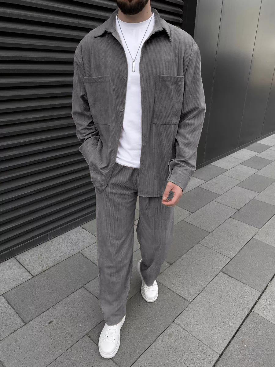 Men's corduroy two-piece outfi – Street Fashion For Man recenzja i cena