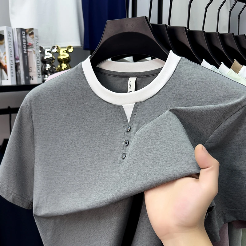 Mens Short Sleeve Henley Neck  – Street Fashion For Man recenzja i cena