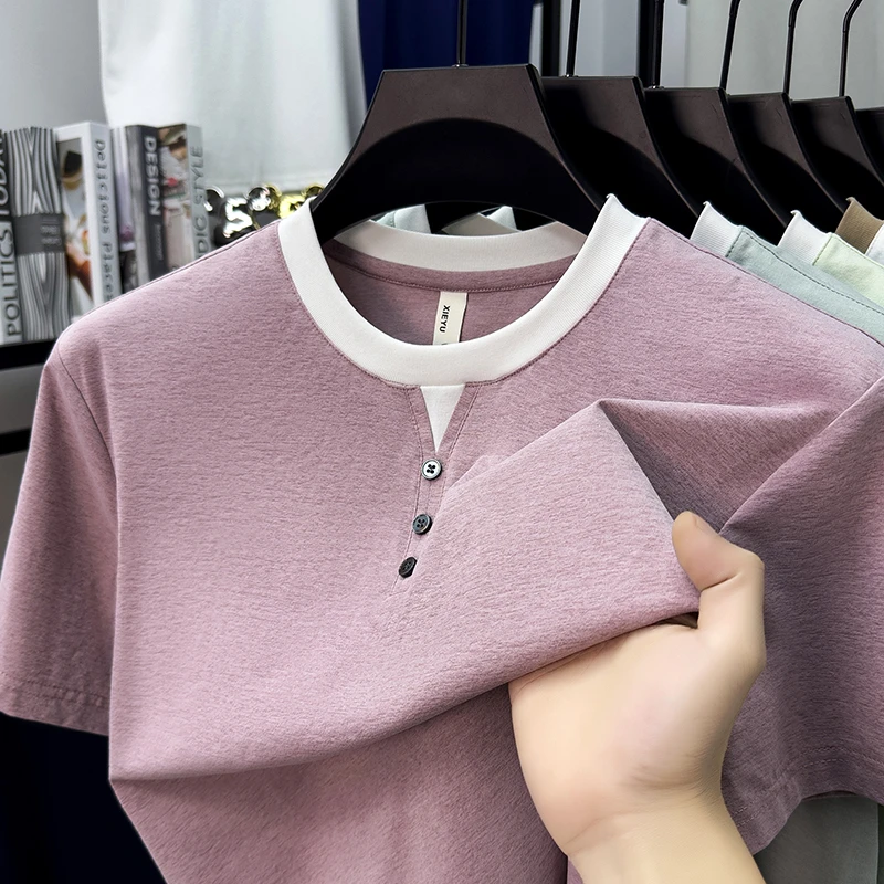 Mens Short Sleeve Henley Neck  – Street Fashion For Man recenzja i cena