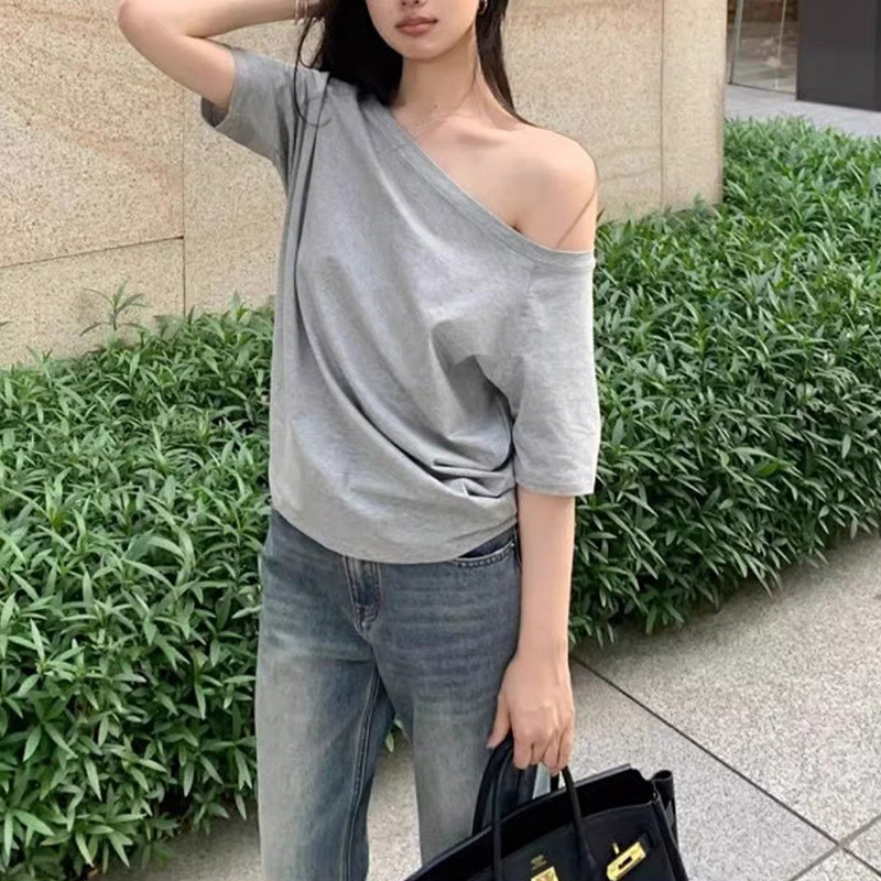 Summer Female T-shirts Off Sho – Street Fashion Korean Girl recenzja i cena
